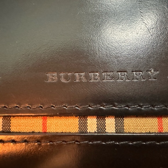 EUC Burberry Wallet Coin Purse Black Leather Novacheck Beige - Picture 2 of 7